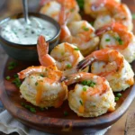 Shrimp Stuffed Cheddar Biscuit Bombs With Garlic Ranch Dip