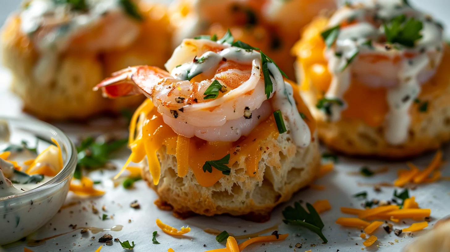 Shrimp Stuffed Cheddar Biscuit Bombs With Garlic Ranch Dip