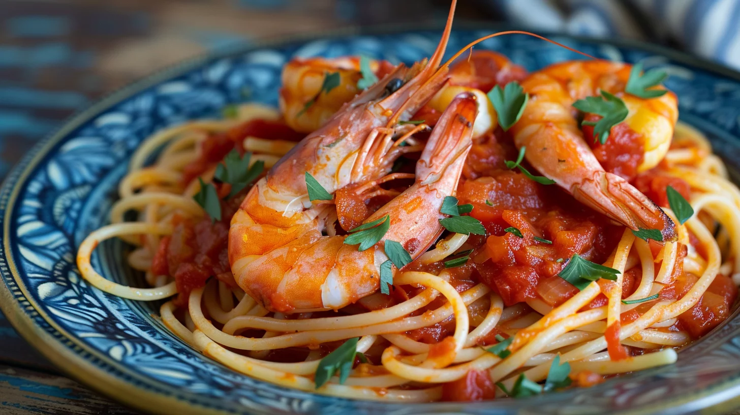 Spaghetti Prawns In Tomato Sauce