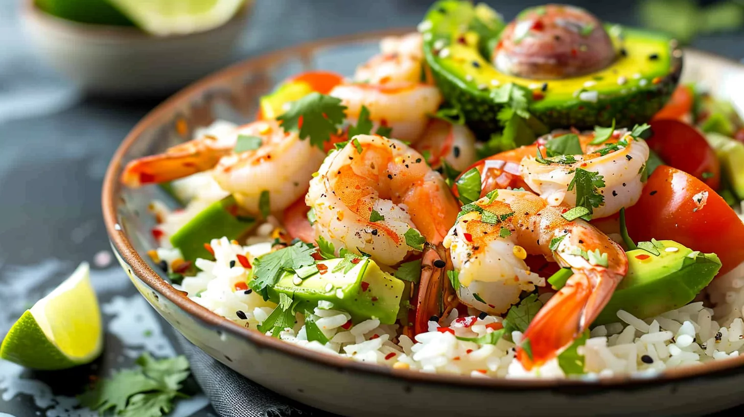 Spicy Shrimp and Avocado Rice Bowl