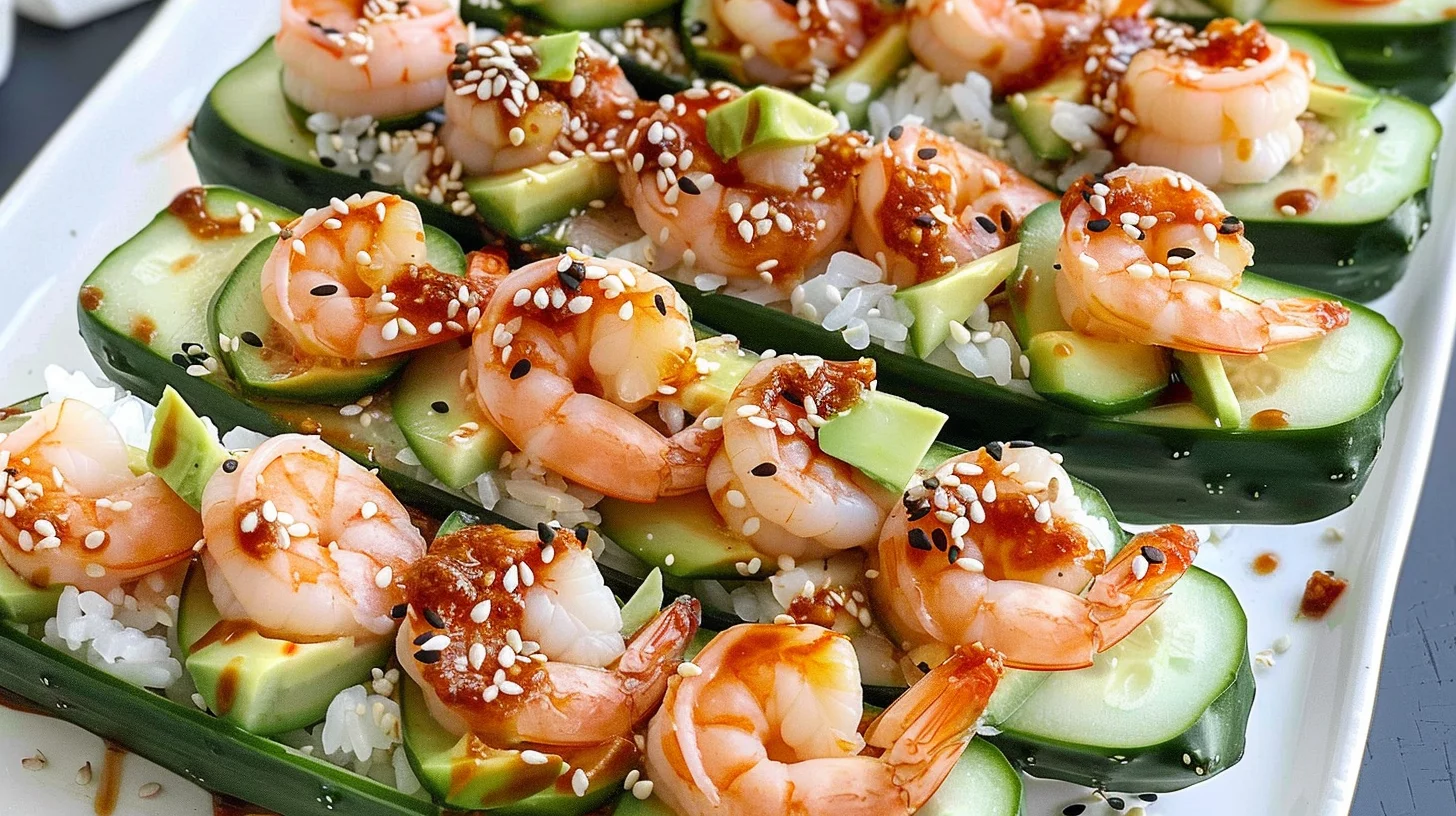 Spicy Shrimp Cucumber Sushi Boats