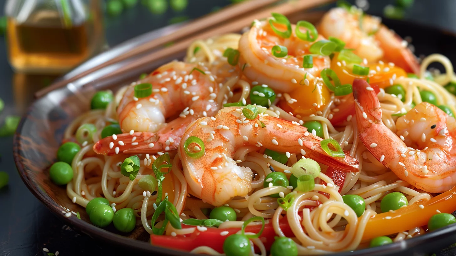 Stir-fried Noodles With Shrimp and Peas