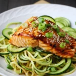 Sweet Glazed Korean Salmon Over Sesame Cucumber Noodles