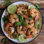 Thai Chili Lemongrass Grilled Shrimp With Sweet Basil and Lime Fried Rice