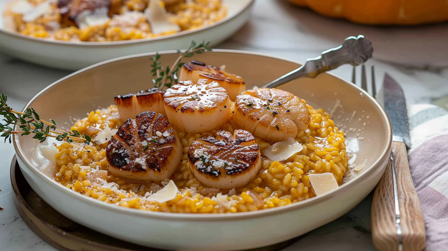 Brown Butter Scallops With Pumpkin Risotto