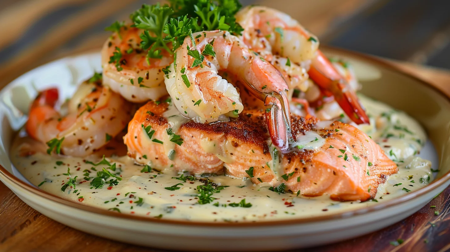 Cajun Shrimp and Salmon With Garlic Cream Sauce
