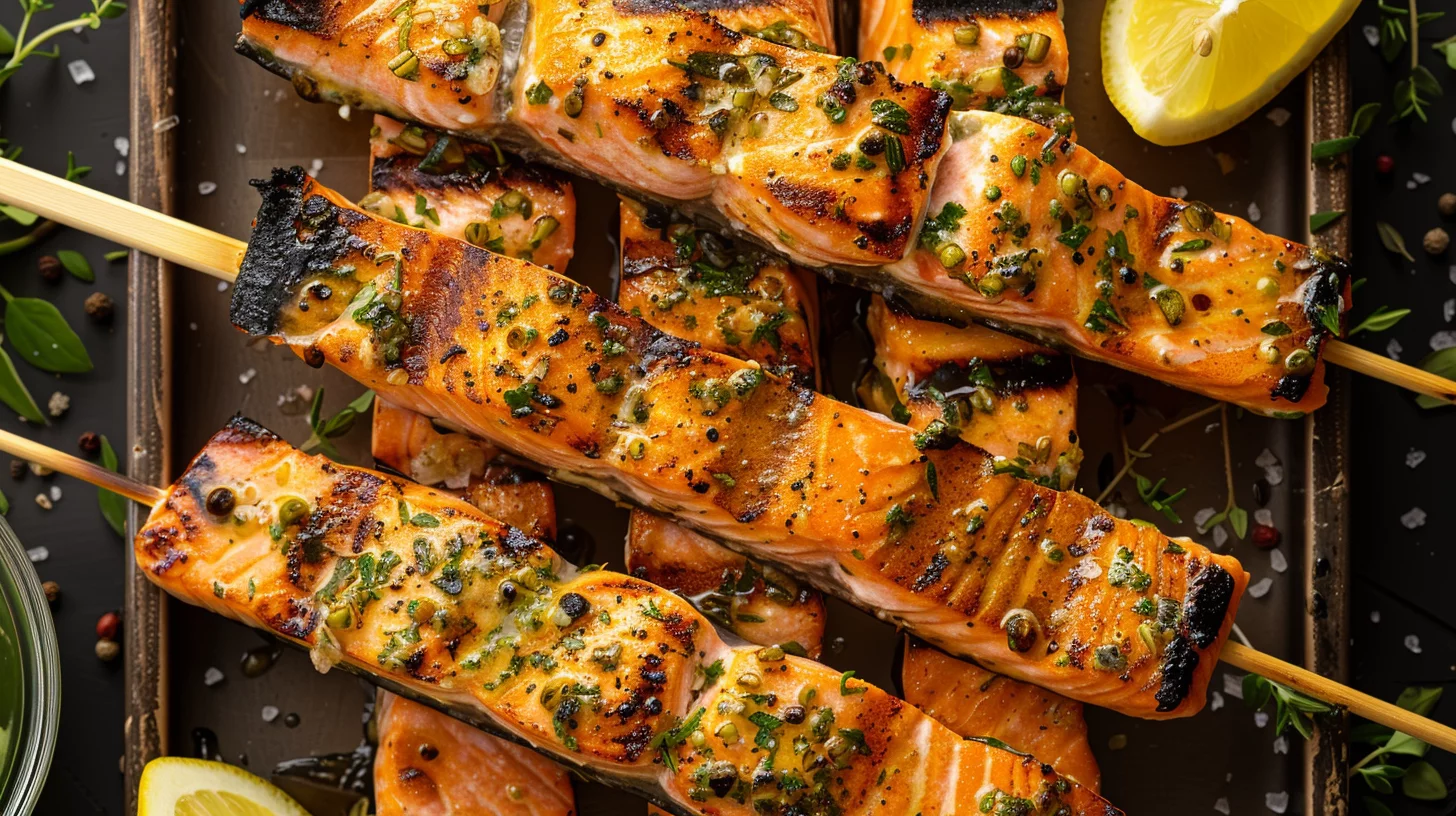 Garlic Herb Grilled Salmon Skewers