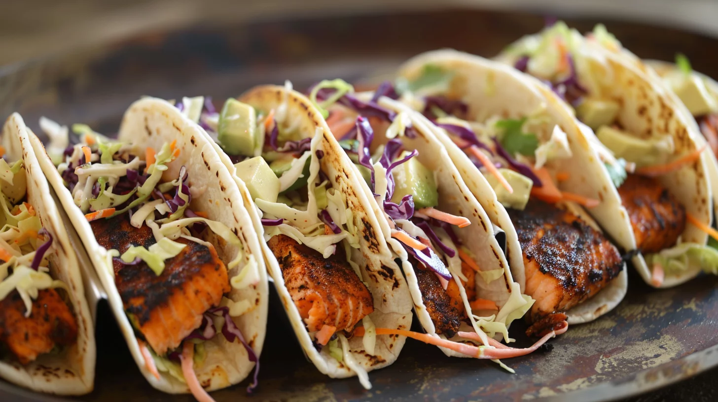 Irresistible Blackened Salmon Tacos With Slaw