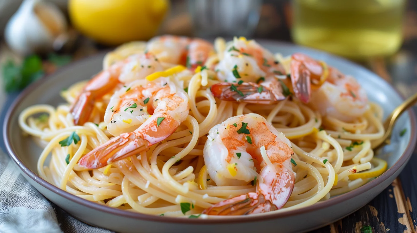 Lemon Garlic Shrimp Spaghetti