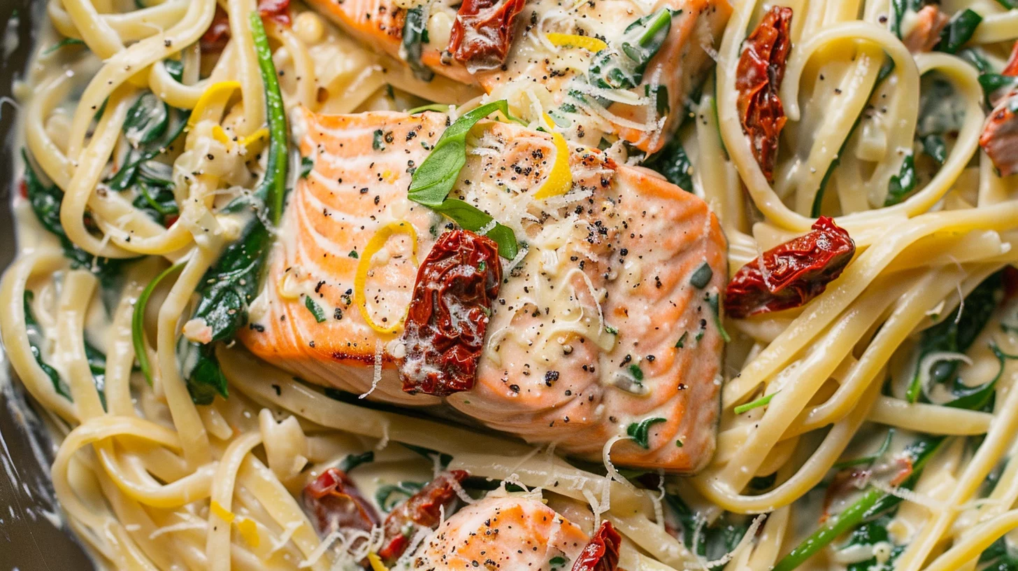 One Skillet Creamy Tuscan Salmon Pasta