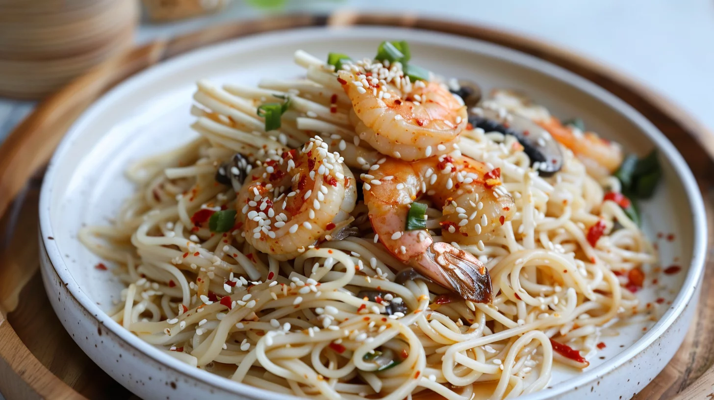 Quick Spicy Garlic Shrimp Noodles Recipe and Video