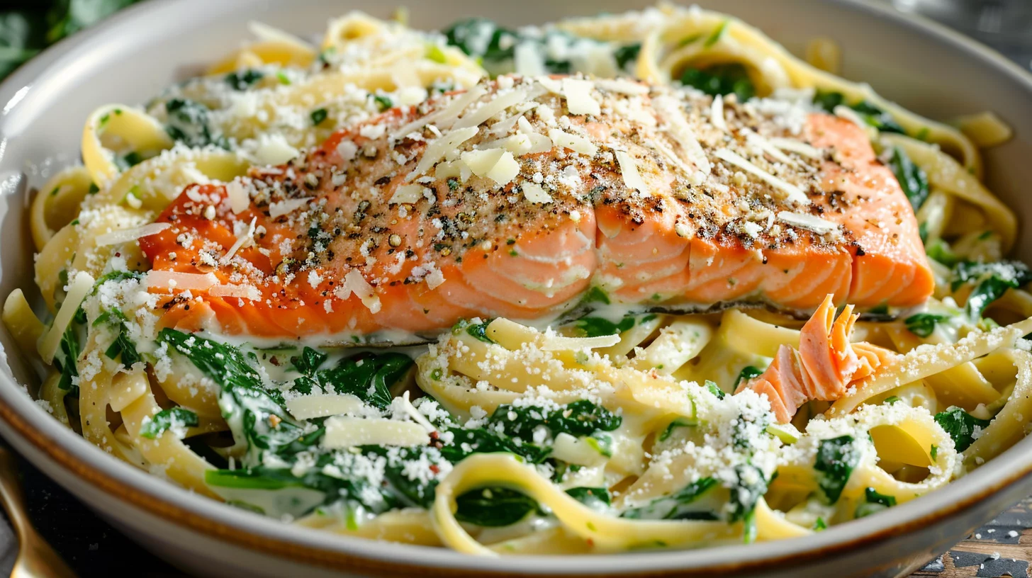 Salmon Pasta With Spinach Cream