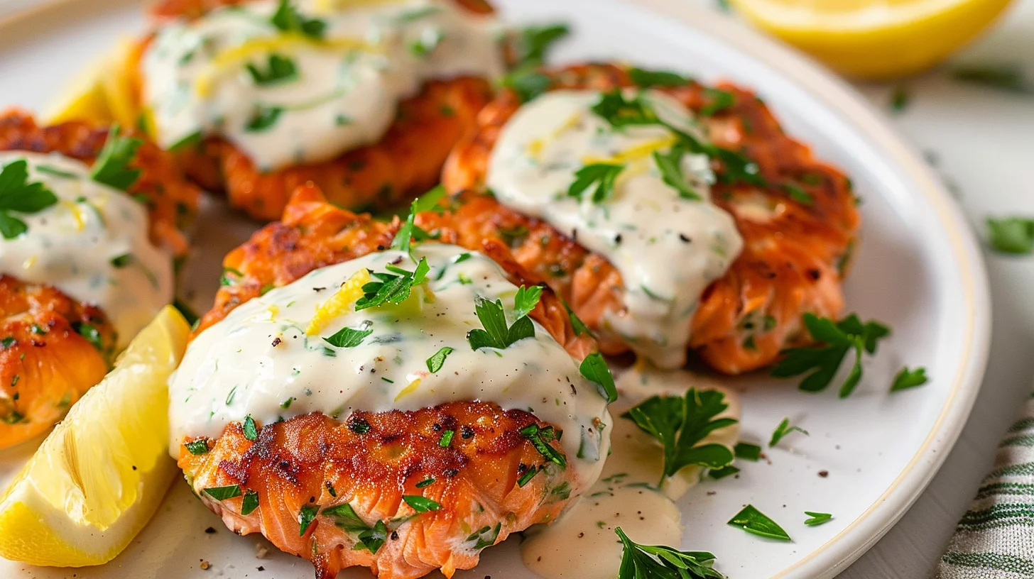 Salmon Patties With Creamy Lemon Garlic Sauce