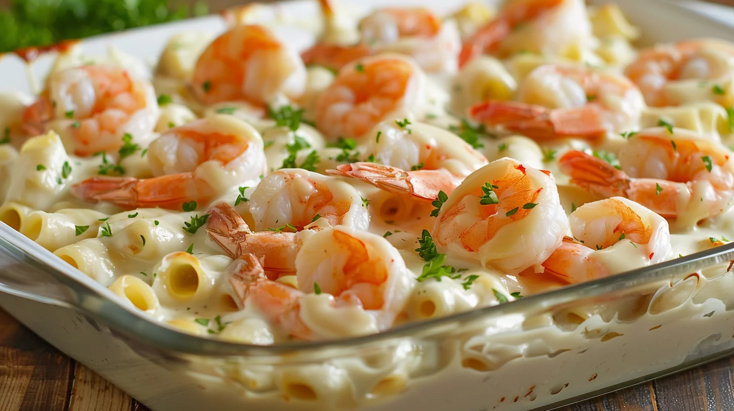 Shrimp Alfredo Pasta Bake