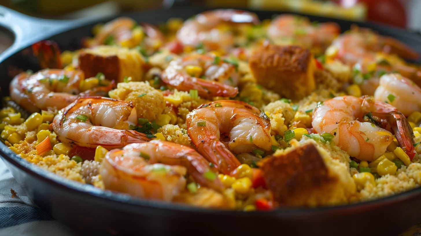 Shrimp Cornbread Dressing Skillet