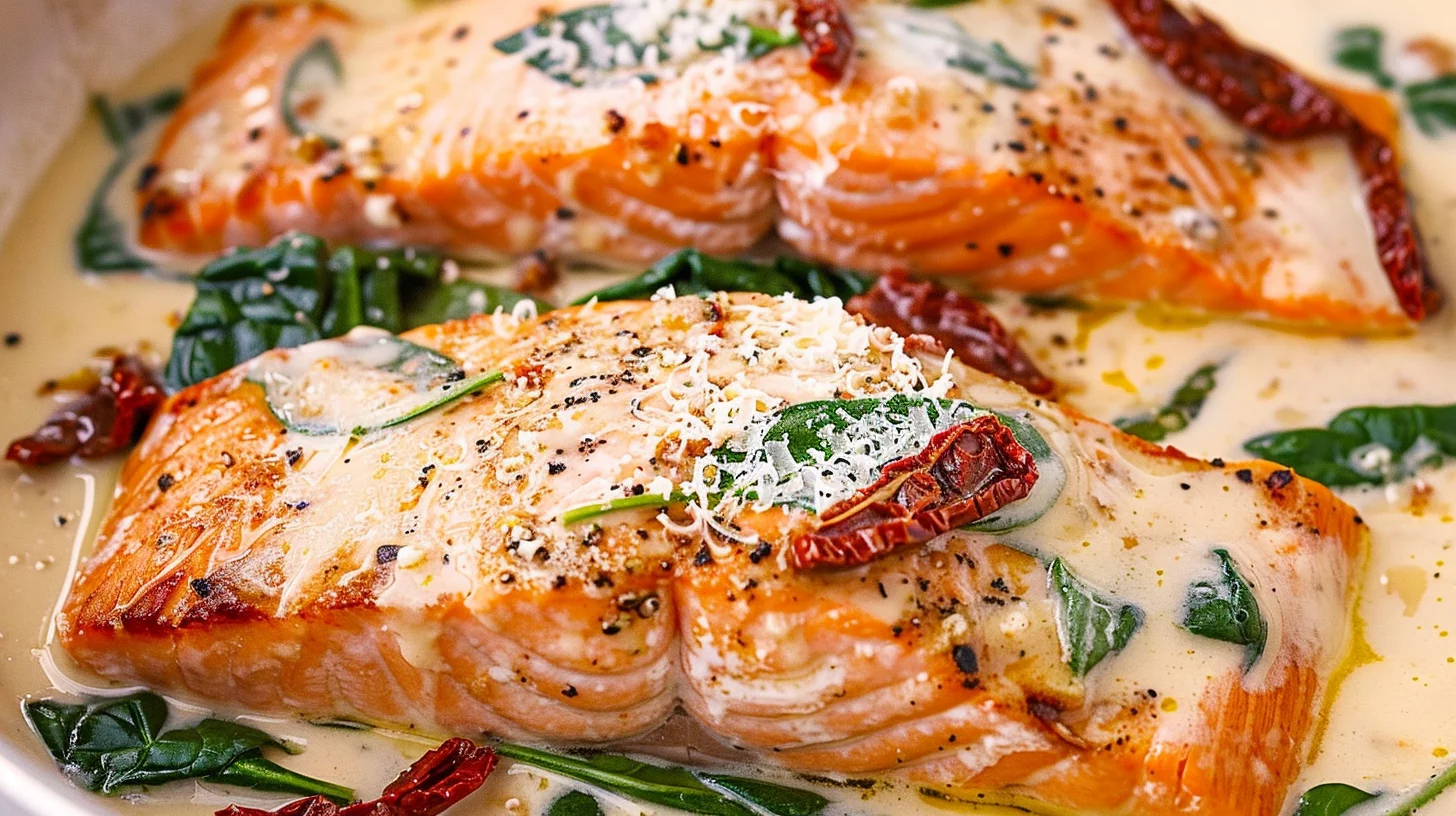 Tuscan Salmon With Parmesan Cream Sauce