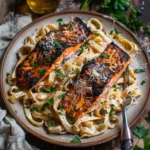 Weeknight Blackened Salmon Alfredo Pasta
