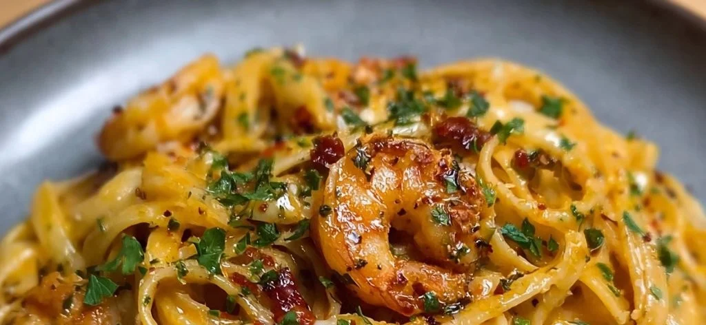 Delicious easy shrimp pasta dish with garlic and herbs