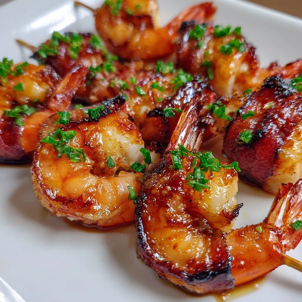 Honey Garlic Bacon Wrapped Shrimp recipe with video