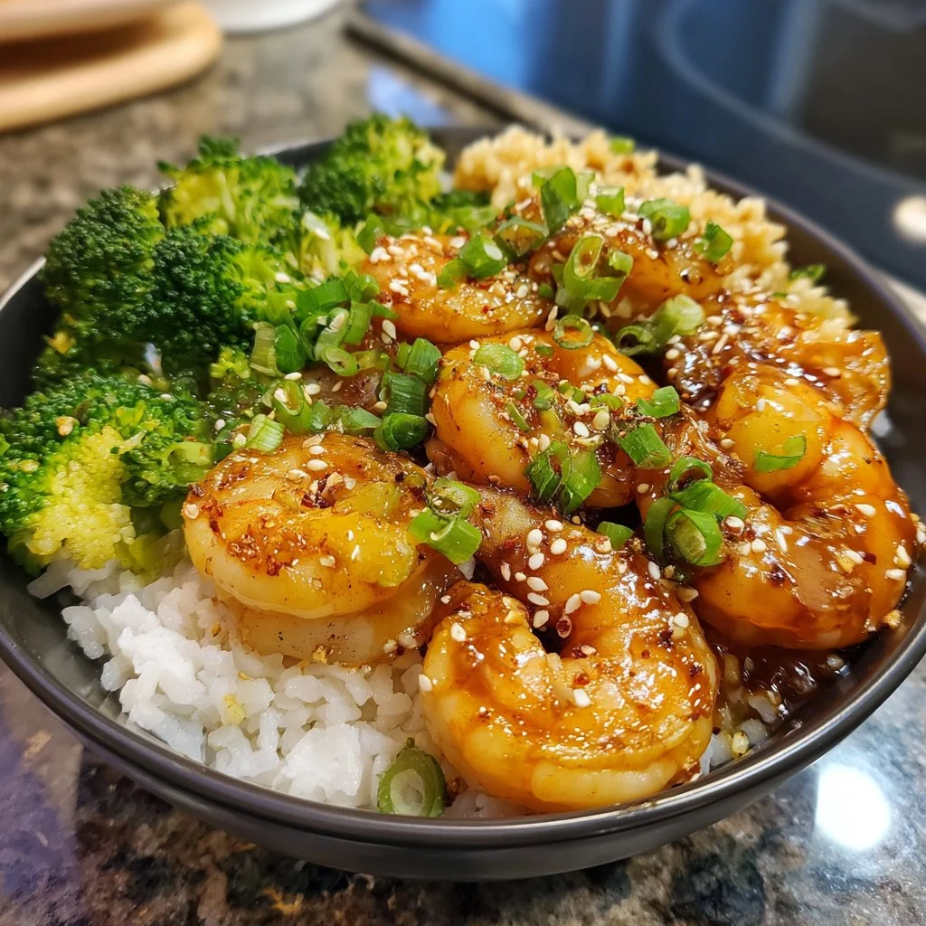 Delicious Honey Garlic Shrimp bowls with vibrant vegetables and rice