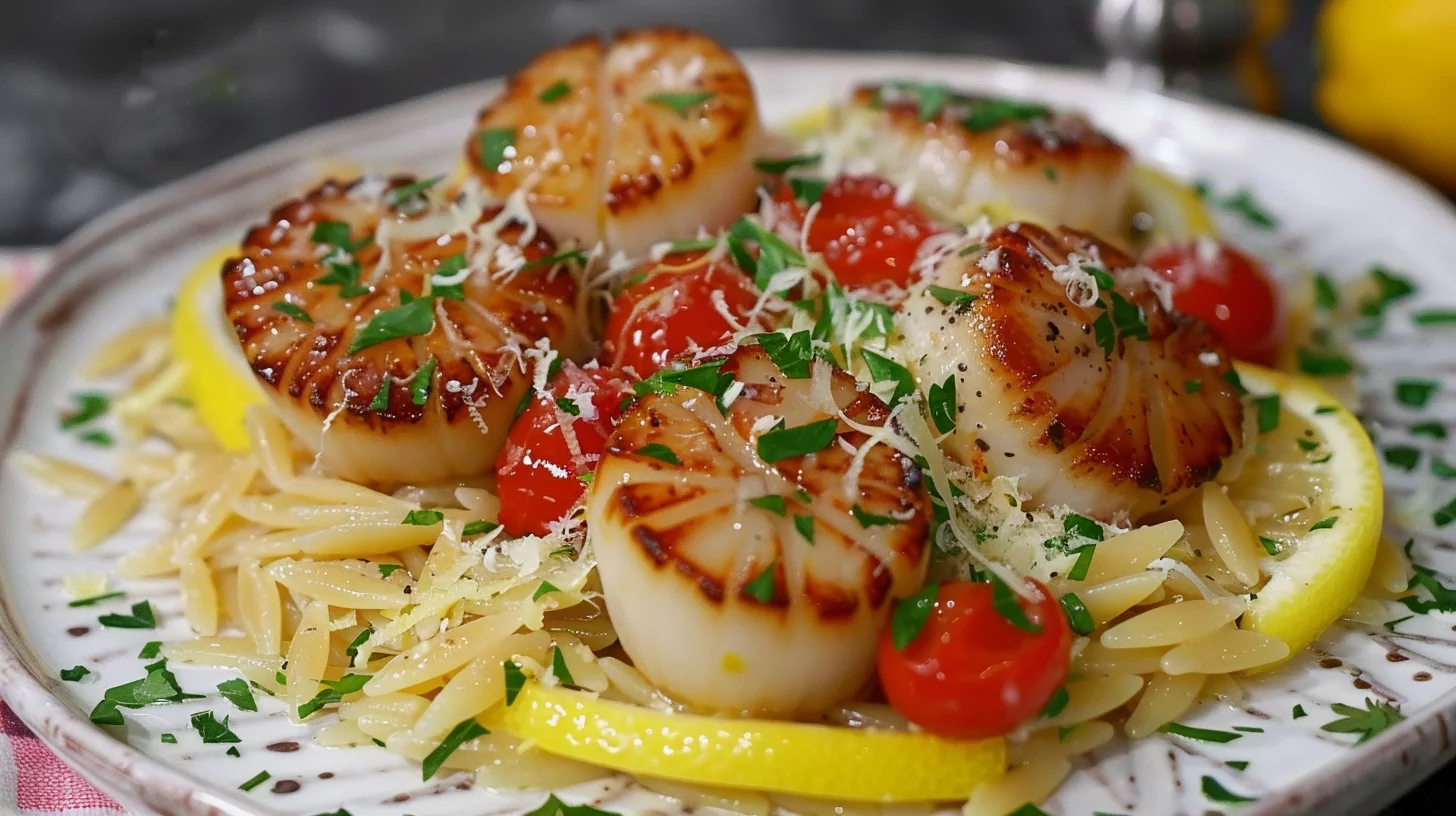 Lemon Garlic Scallop Orzo