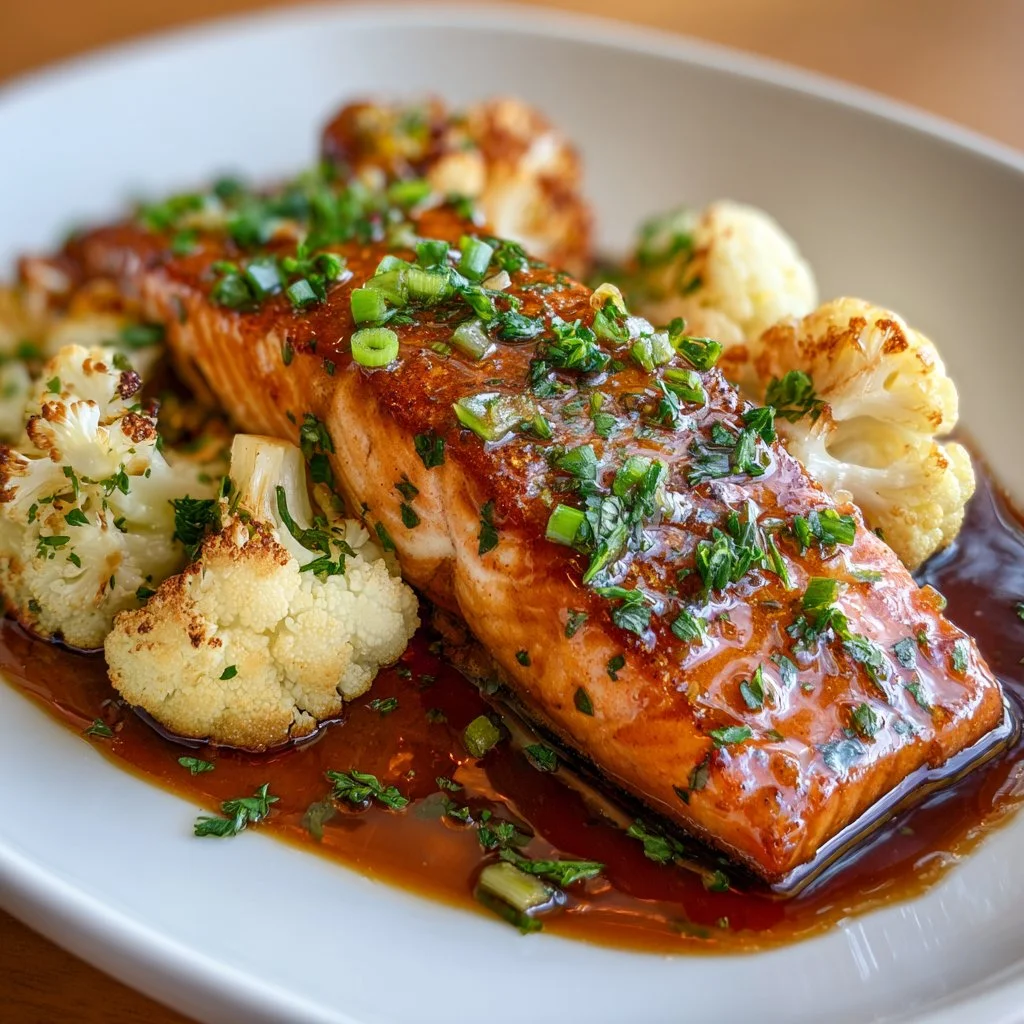 Maple Balsamic Rainbow Trout served on a plate with garnish and vegetables