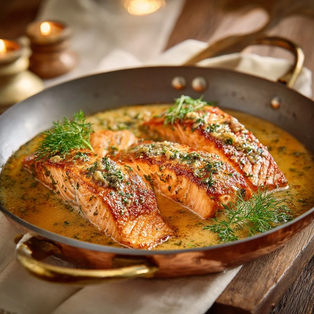 Delicious Marry Me Salmon dish served on a plate with fresh herbs.