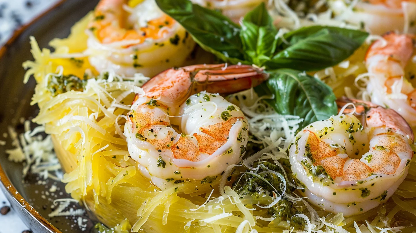 Pesto Shrimp Spaghetti Squash Boats