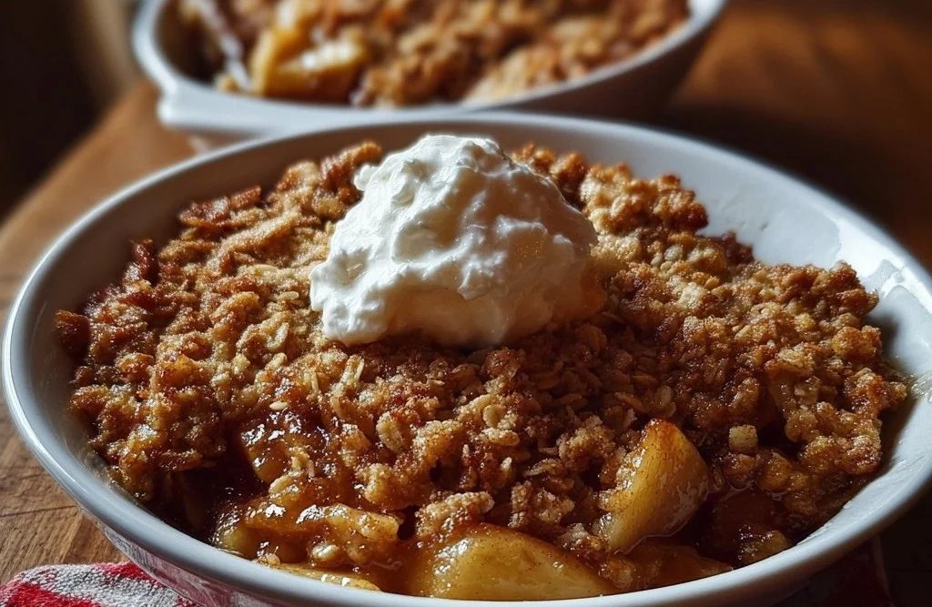 Delicious Pioneer Woman Apple Crisp served warm with a scoop of ice cream