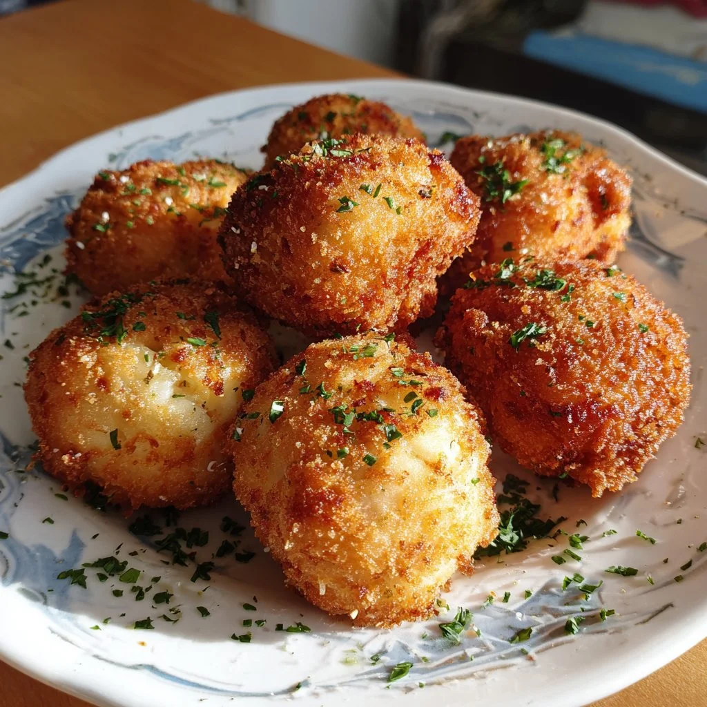 Plate of Portuguese shrimp croquettes served with dipping sauce.