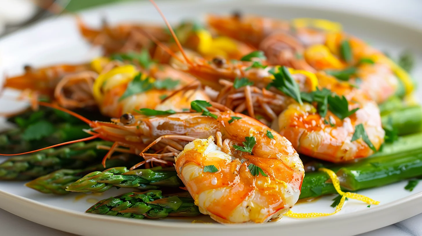 Roasted Prawns With Asparagus And Lemon Zest