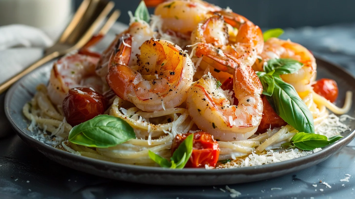 Roasted Tomato Basil Shrimp Pasta