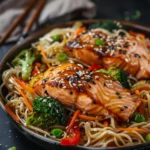 Sesame Ginger Salmon Rice Noodles