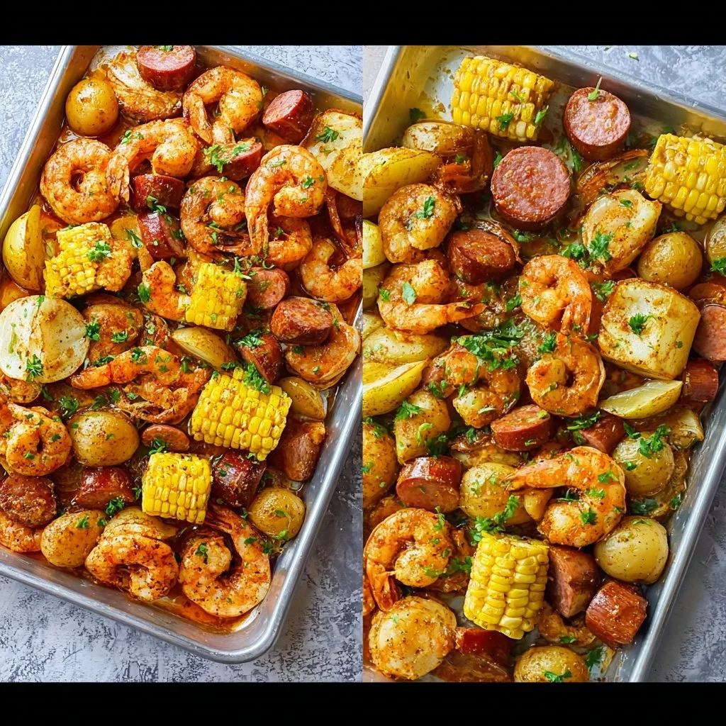Delicious shrimp boil recipe served with corn and potatoes