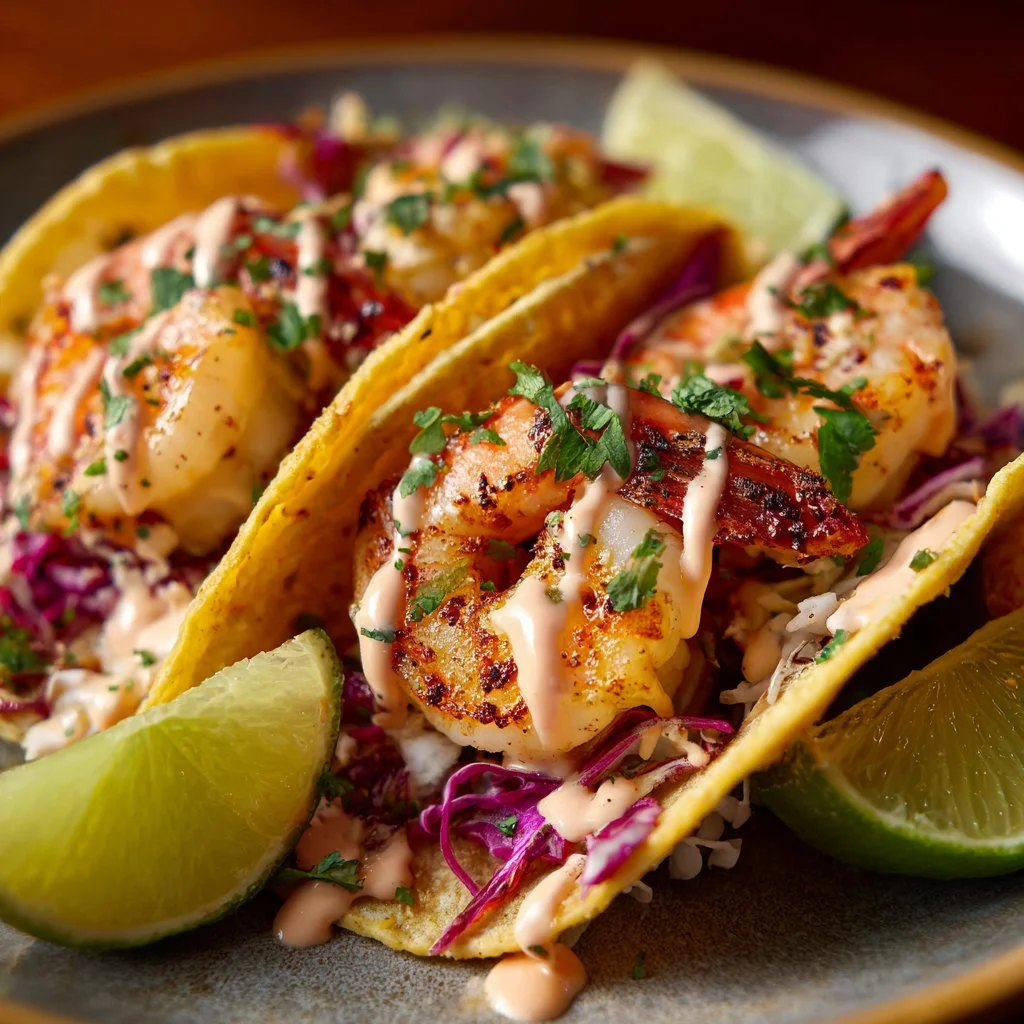 Delicious shrimp tacos ready to elevate your dinner experience.