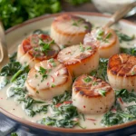 Tuscan Creamy Scallops With Spinach