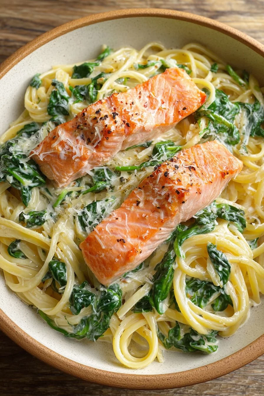 Creamy Salmon Spinach Pasta