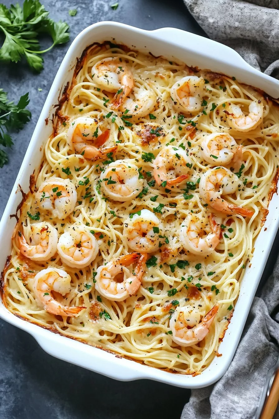 Shrimp Scampi Baked Pasta