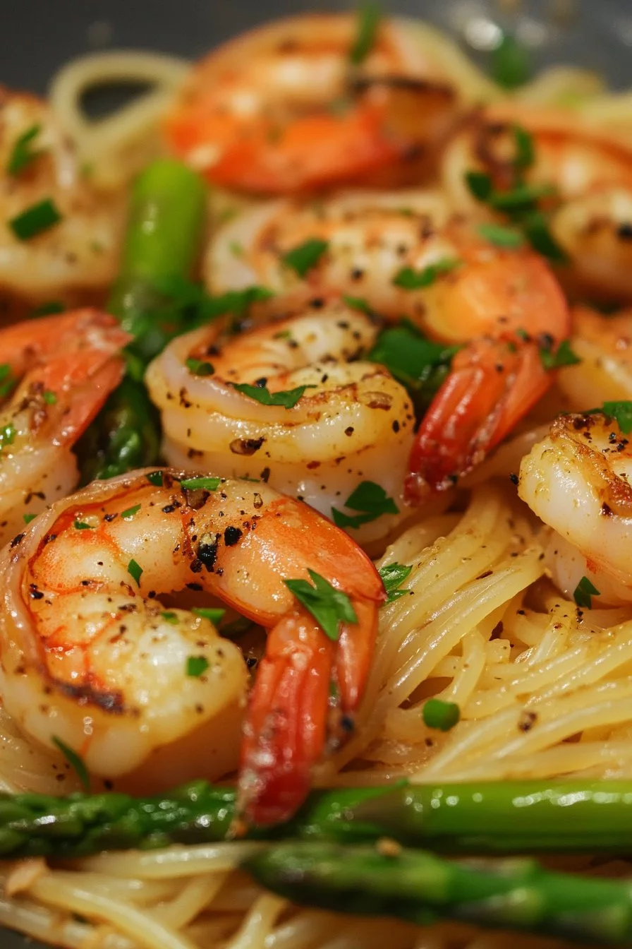 Asparagus and Shrimp with Angel Hair