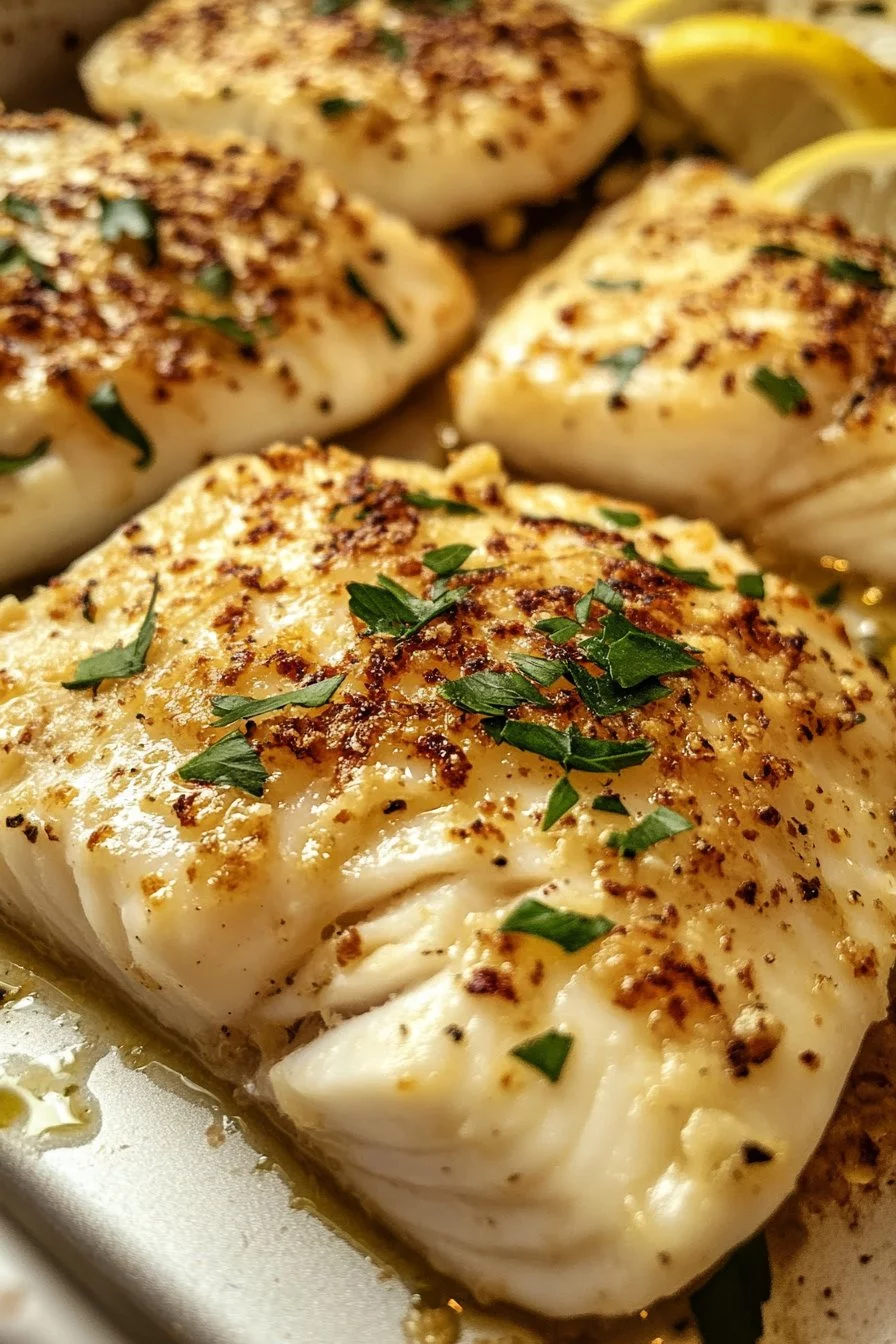 Tasty Garlic Parmesan Baked Halibut