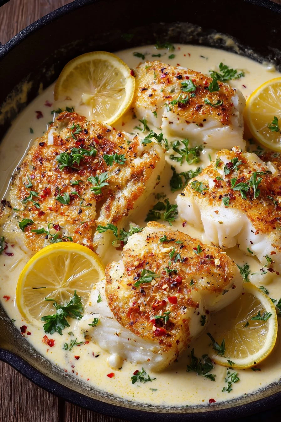 Baked Cod in Coconut Lemon Cream Sauce