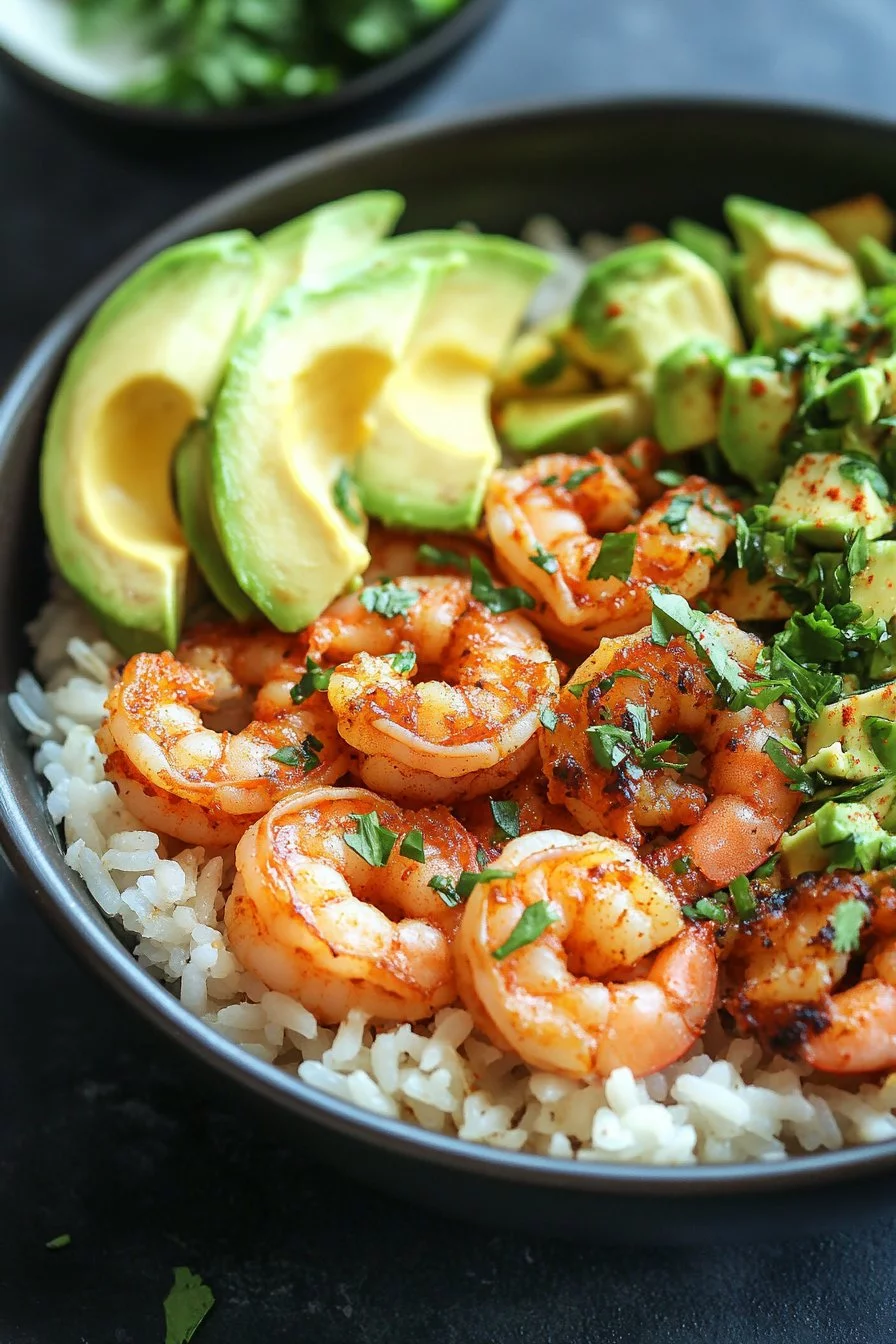 Spicy Shrimp and Avocado Rice Bowl