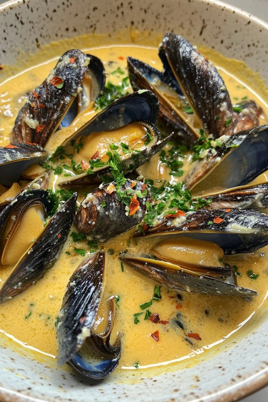 Mussels In A Creamy Garlic Sauce