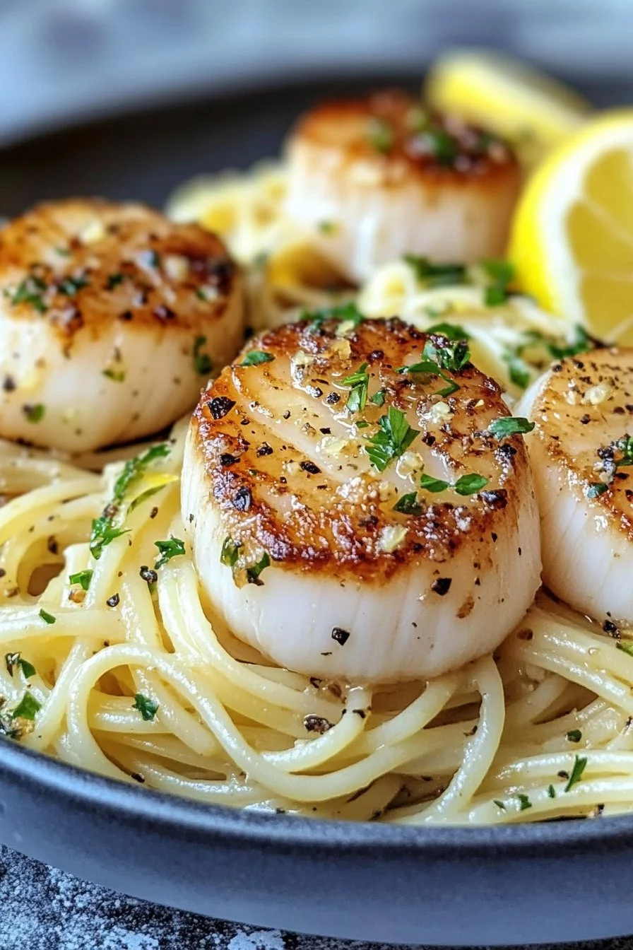 Garlic Lemon Scallops with Pasta