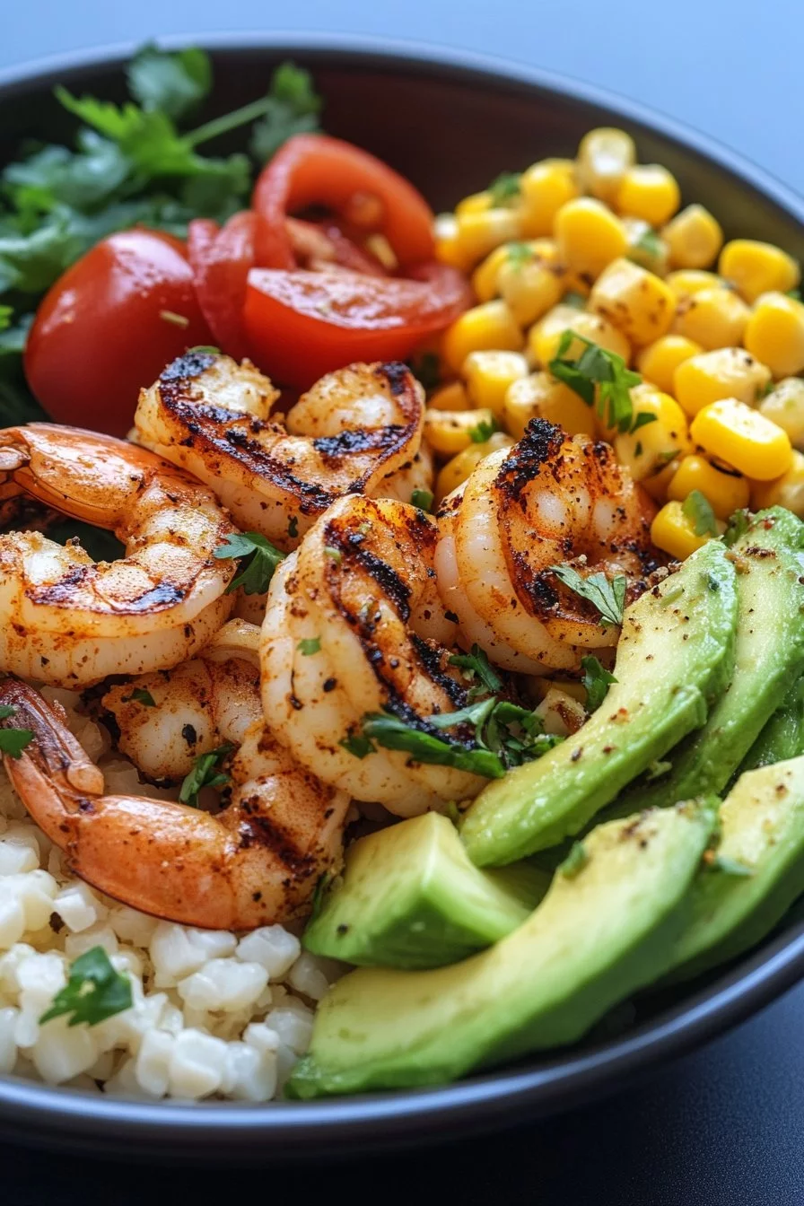 Easy Grilled Shrimp Bowl with Avocado and Corn Salsa