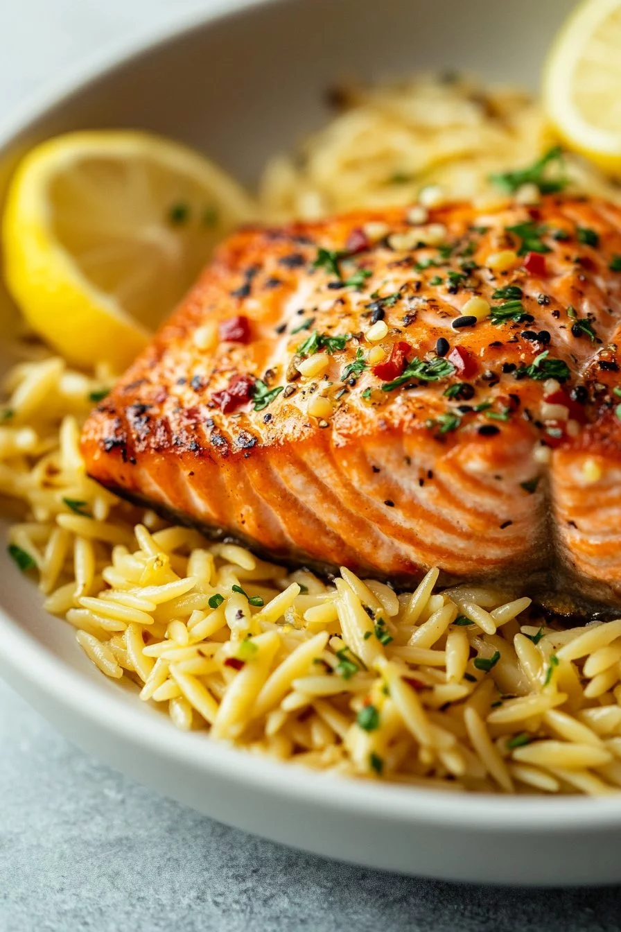 Mediterranean Salmon with Lemon Orzo