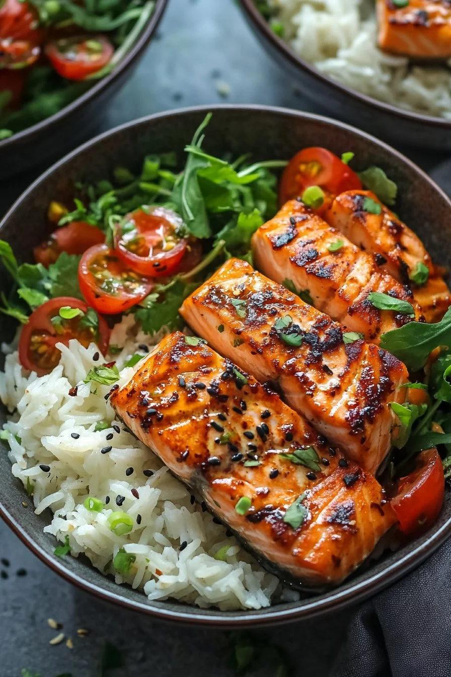 Spicy Salmon Bowls with Coconut Rice
