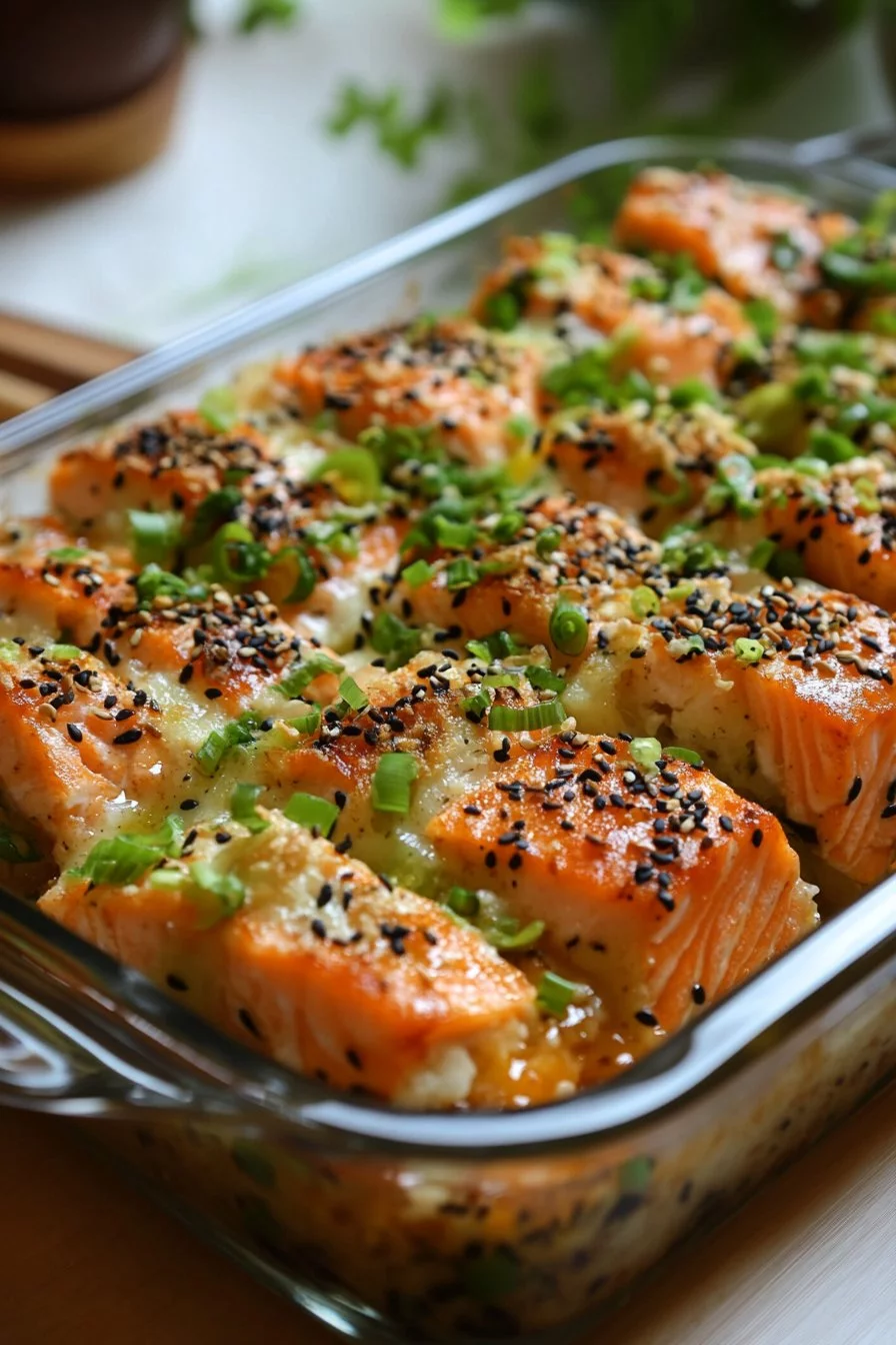 Baked Spicy Salmon Sushi Casserole