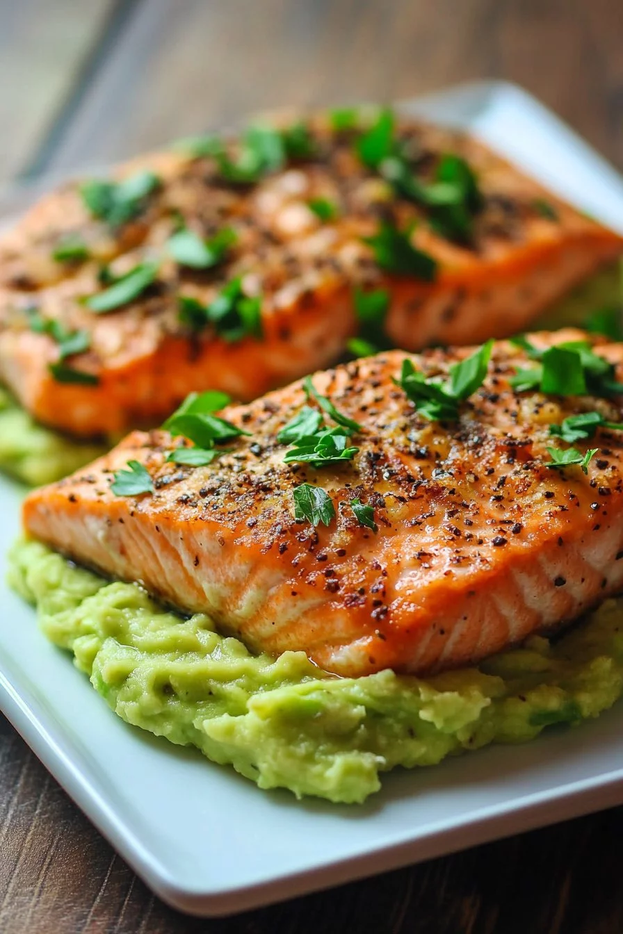The BEST Baked Salmon with Avocado Mash