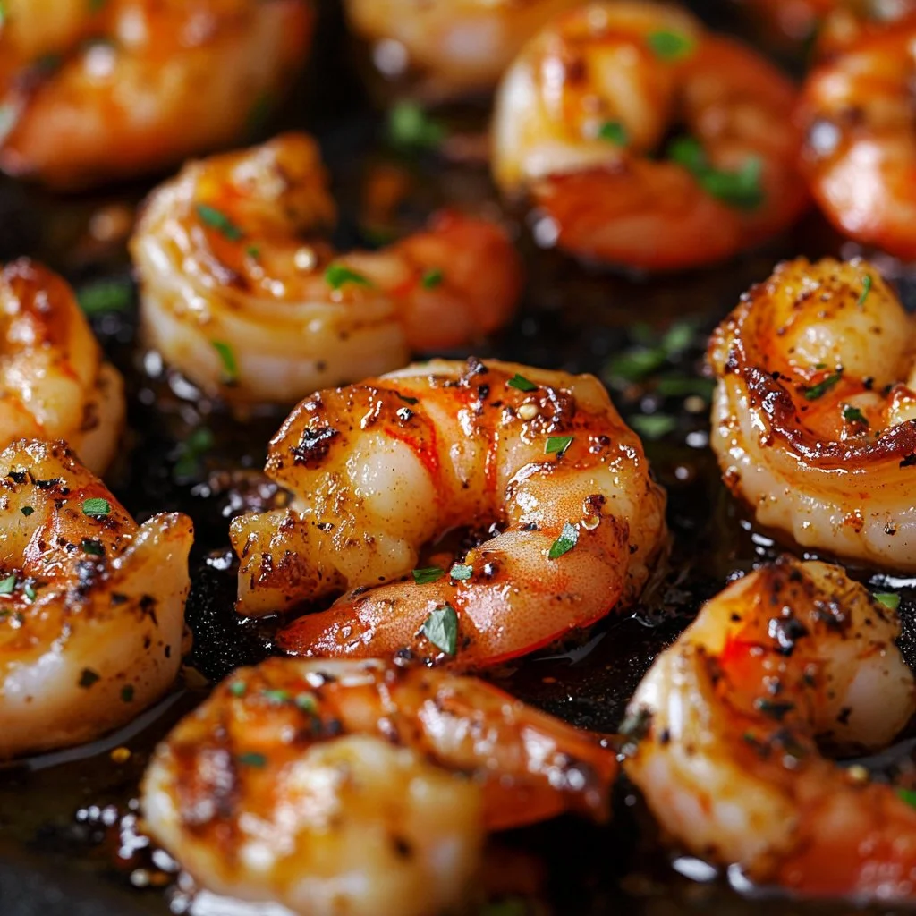 Delicious Cajun shrimp dish with spices and garnishes